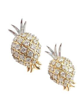 Authentic! Verdura 18k Yellow Gold Platinum Diamond Pineapple Earrings